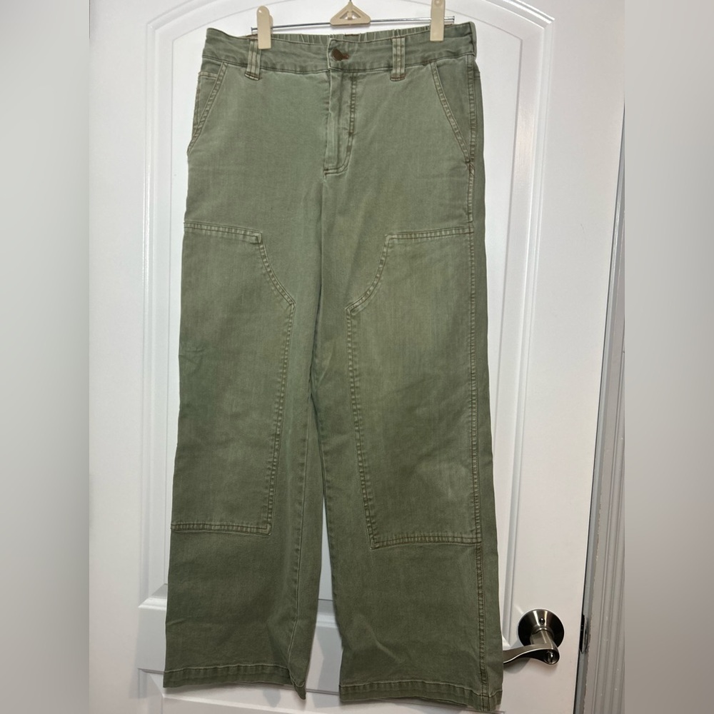 Young Fabulous & Broke YFB Workwear Green Wide Leg Pants Size Medium 90s utility - Picture 4 of 13